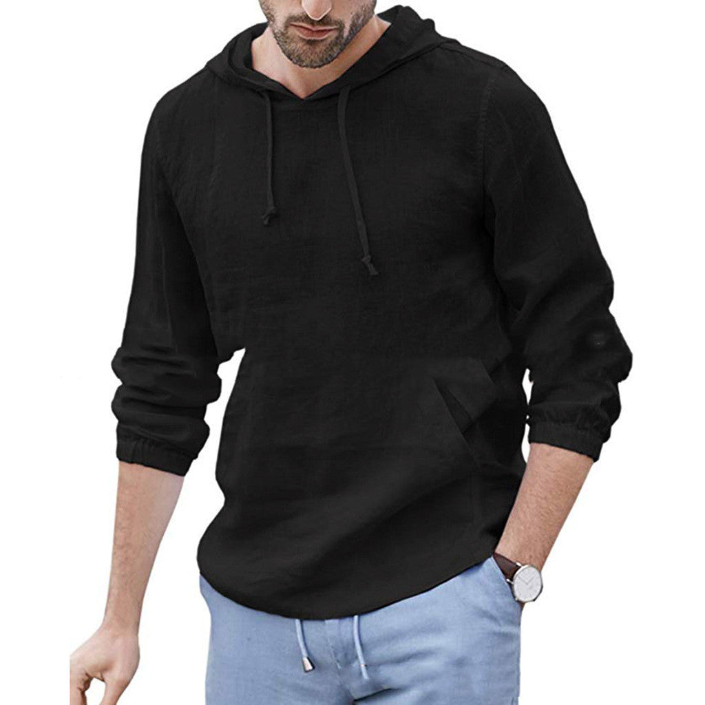 Fresh on the Scene at Buy Center: Men's Long-sleeved Hooded Cotton And Linen Shirt