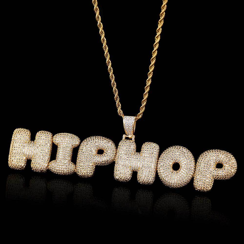 Newly Released at Buy Center: Hip Hop Bubbles Letter Pendant Micro Zirconia Necklace Gold