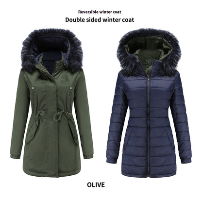 Double-sided Detachable Fur Collar Hat Quilted Parka Buy Center