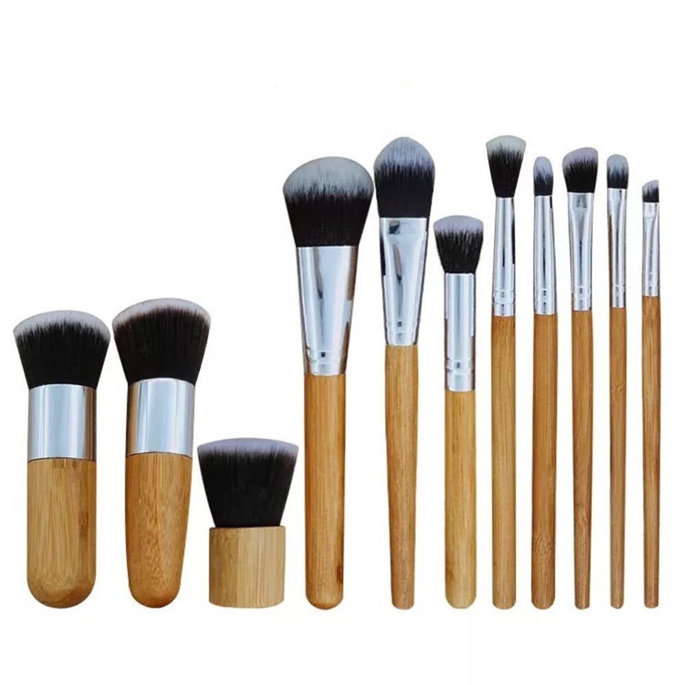 Ensemble de 11 pinceaux de maquillage avec manche en bambou et sac pour outils de beauté