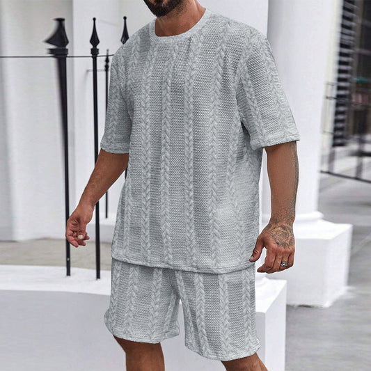 Just Arrived at Buy Center: Fashion Shorts Sports Knitted Men's Suit Light Gray