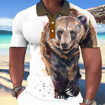 Newly Released at Buy Center: 3D Wolf Printed Casual Short-sleeved Street Hip-hop T-shirt Breathable Pullover Men's Polo Shirt PP52868GC