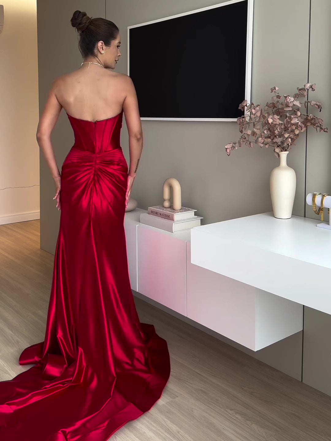 Tube Top Slit Red Extra Long Evening Dress Buy Center