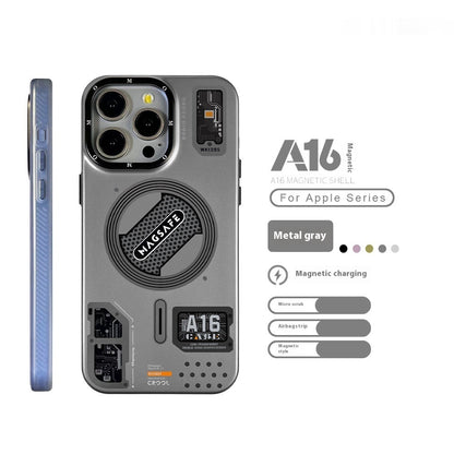 Now Available at Buy Center: Technology Style Magnetic Suction Trend Frosted Drop-resistant Phone Case Metallic Gray