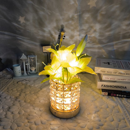 New Luminous Lily Crystal Flowerpot Small Night Lamp Simple And Light Luxury Advanced Sense Rechargeable Yellow