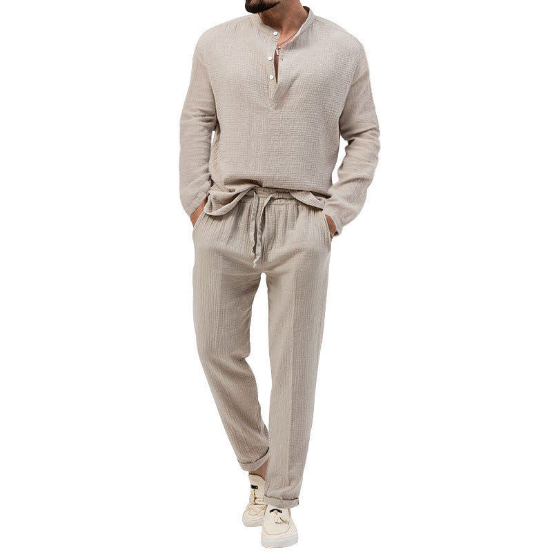 Solid Color Casual T-shirt Long Sleeve Shirt Trousers Suit Buy Center