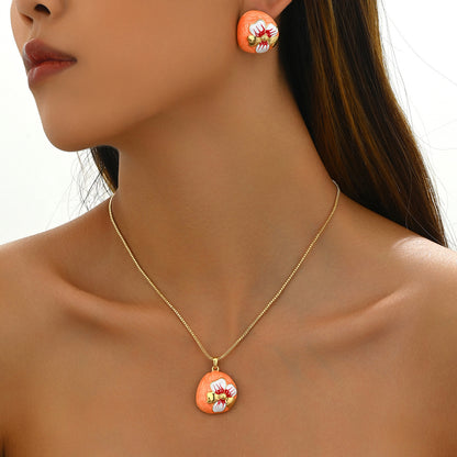 Buy Center Exclusive Offer-Necklace And Earrings Suite Women's Oil-coated Flower Design