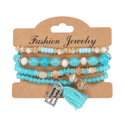 Buy Center Exclusive Offer-Bohemian Tassel Crystal Pendant Multi-layer Vintage Bead Bracelet Lake Blue