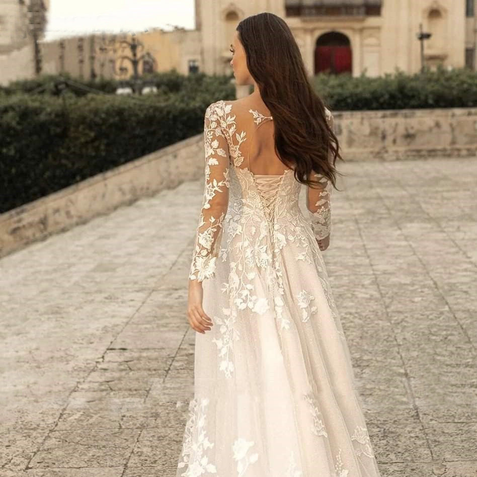 Long Sleeve Wedding Dress Mori Style Bridal Simple Round Neck Buy Center