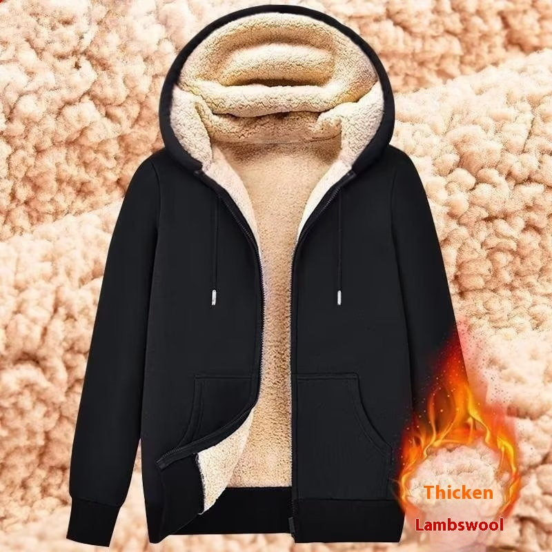 Zipper Sweater Men's Lamb Wool Hooded Jacket | Men's Clothing2 | Buy Center