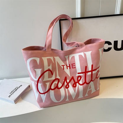 Just Arrived at Buy Center: Versatile Texture One-shoulder Large Letter Painted Canvas Bag Pink