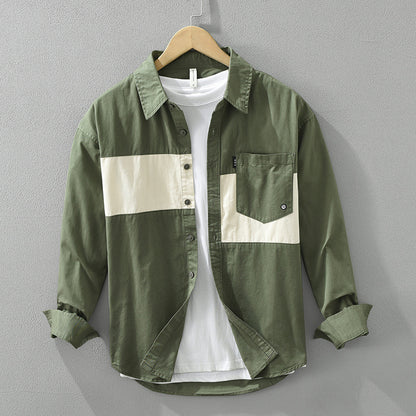 Newly Released at Buy Center: Color Contrast Patchwork Men's Leisure Cargo Shirt Green