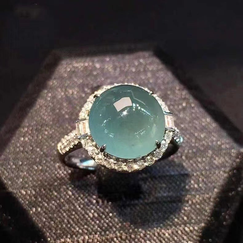 Lake Blue Chalcedony Ring Female Full Diamond Buy Center