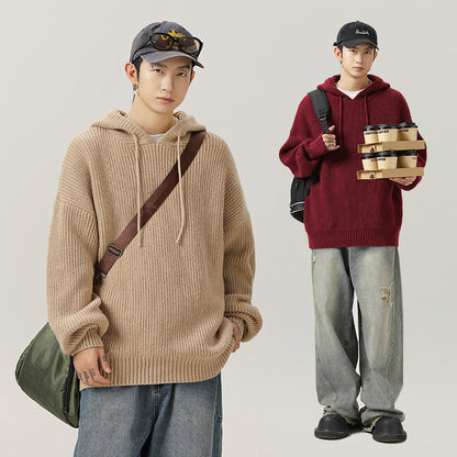 Japanese Loose Solid Color Hooded Sweater Idle Style Adjustable | Men's Clothing3 | Buy Center