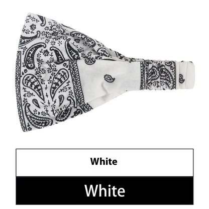 New Women's Hair Band European And American Bohemian Style Elastic Elastic Band Paisley White