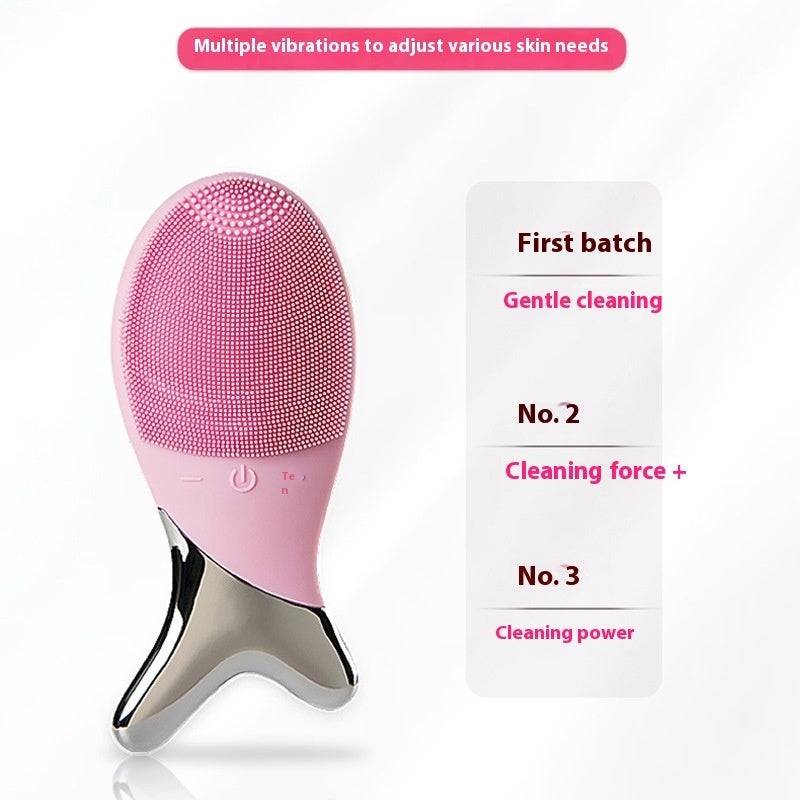 Système de nettoyage en gel de silicone Instrument électrique pour le visage Brosse de nettoyage des pores Instrument thérapeutique inductif Masseur à vibrations