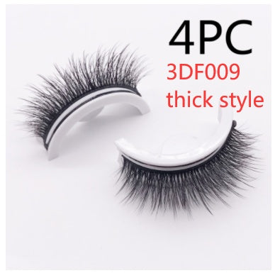 Buy Center Premium-Reusable 3D Mink Lashes Natural False Eyelashes Self Adhesive Fake Glue Free Makeup Eyelash Extension Silk 3DF009 thick style Square box in four colors 4PCS