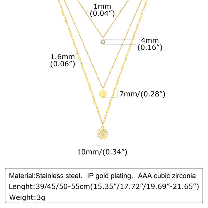 Hot New Items at Buy Center: Stainless Steel Women's Design Sunflower Zircon Round Brand Three-layer Twin Necklace NC1350G color