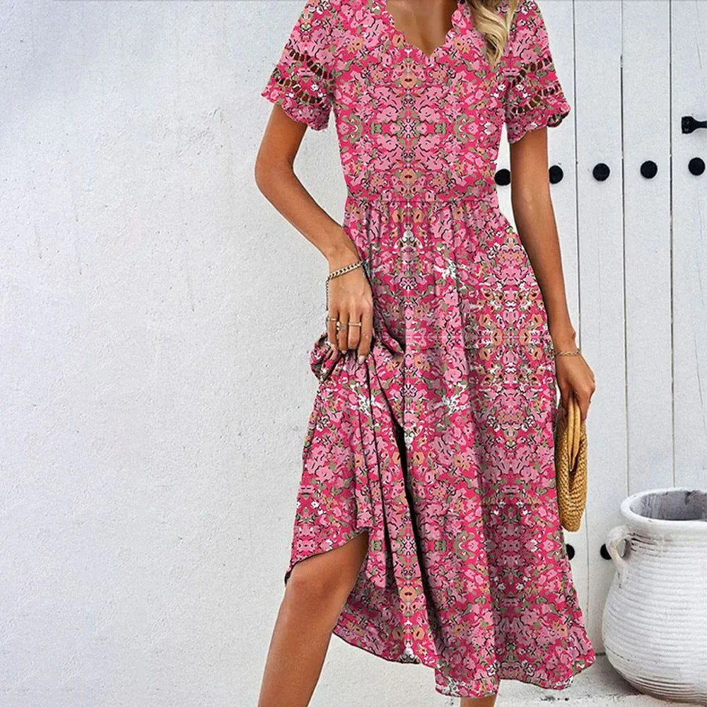 Trending Now at Buy Center: Digital Printed Waist-controlled V-neck Dress