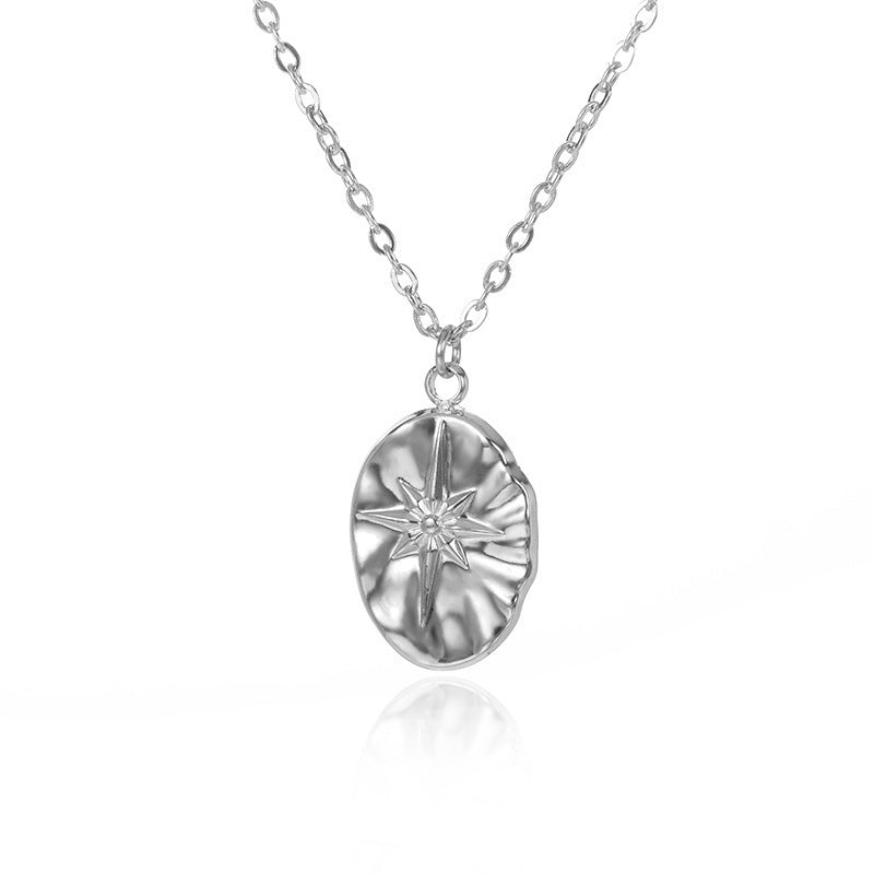 Buy Center Exclusive Offer-Niche Design Round Plate Pendant Necklace Simple Silver