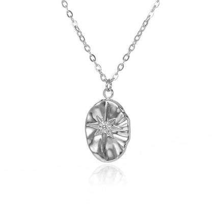 Buy Center Exclusive Offer-Niche Design Round Plate Pendant Necklace Simple Silver