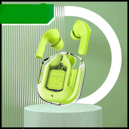 New Mini Transparent Wireless Bluetooth Headset Digital Display ENC Noise Reduction True Wireless Sports Music Green