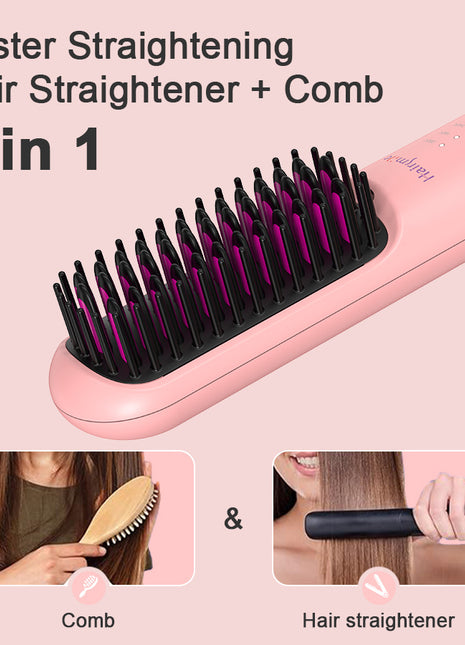 Portable USB Rechargeable Cordless Men Beard Hair Straightener Brush Mini Wireless 2 In 1 Woman Hair Straightener Comb