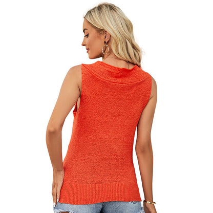 Trending Now at Buy Center: Women's Sleeveless Blouse Pile Collar Pullover Thin Sweater Vest