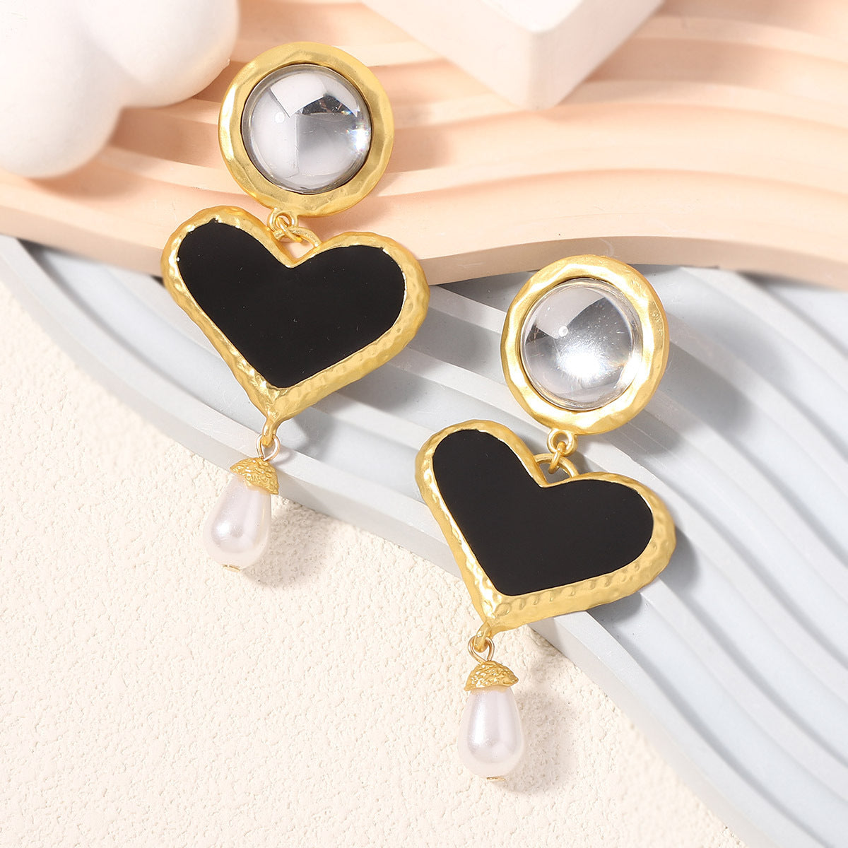 Buy Center Hot Pick-Fashion Pearl Exaggerated Drop Earrings Retro Black