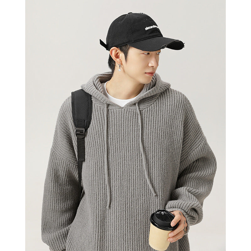 Japanese Loose Solid Color Hooded Sweater Idle Style Adjustable Buy Center