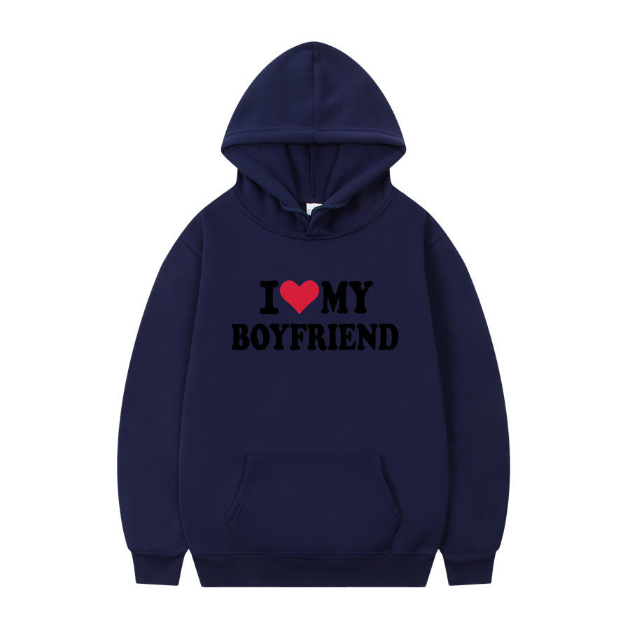 New at Buy Center: I Love My Boyfriend Print Hoodie Sweatshirt Pullover Dark Blue 1