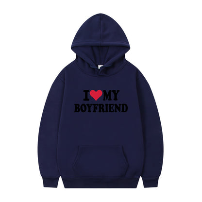 New at Buy Center: I Love My Boyfriend Print Hoodie Sweatshirt Pullover Dark Blue 1