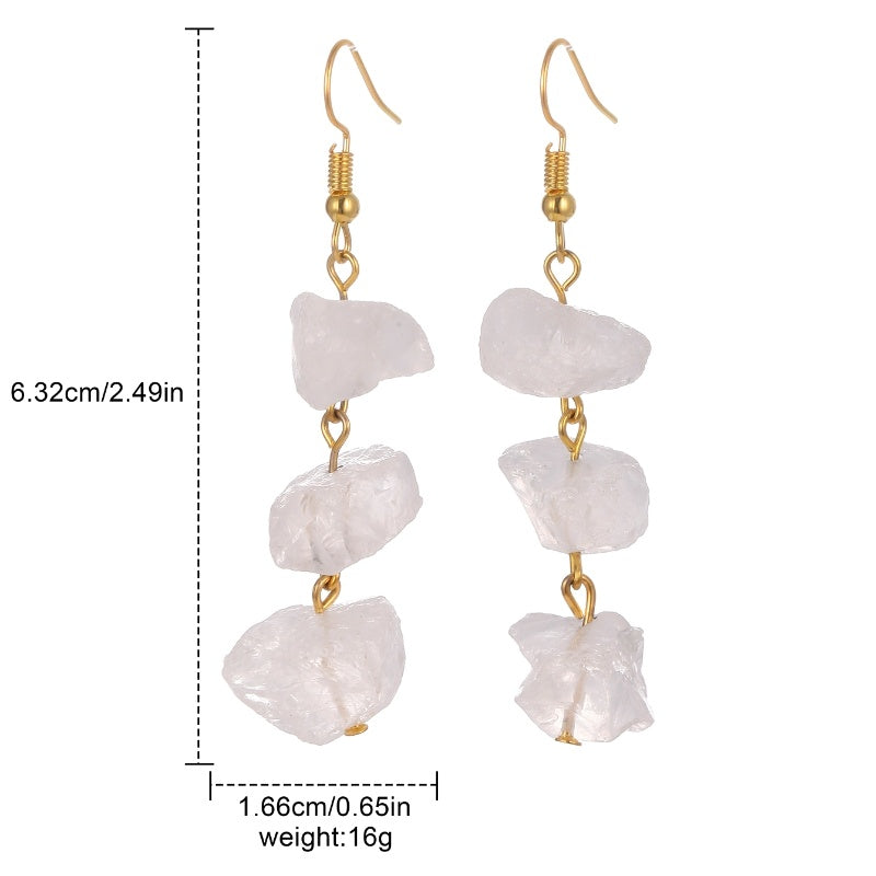 Buy Center Picks-Crystal Earrings With Irregular Raw Stones, Crushed Stones, Tassels, And Long Earrings