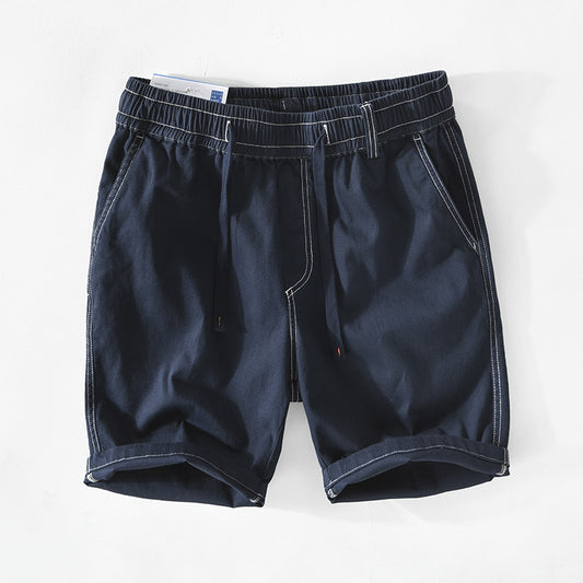 Men's Pure Color Cotton Casual Shorts Navy Blue