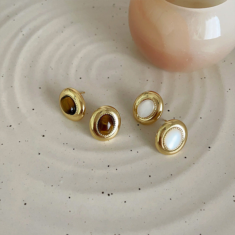 Fresh Arrivals at Buy Center: French Retro Tigereye Metal Stud Earrings For Women Light Luxury