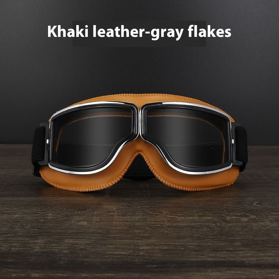 Hot New Items at Buy Center: Men's Retro Outdoor Goggles Khaki Leather Frame Gray