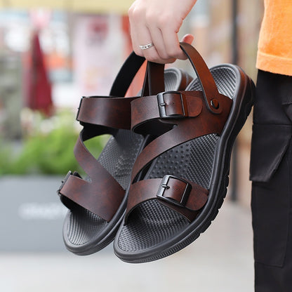 Buy Center Excellence-Summer New Sandals Men's Daily Beach Shoes Men's Casual Driving Soft Bottom Non-slip Sandals Breathable Brown