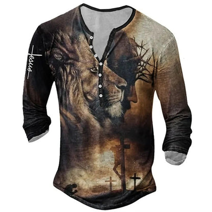 Camiseta medieval de manga larga para hombre con estampado digital europeo y americano