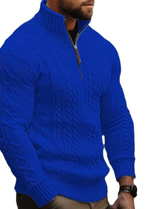 Manteau en tricot à demi-fermeture éclair pour homme, pull épais torsadé de couleur unie