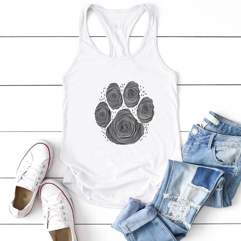 Dog's Paw Cute Foot Print Women's Vest Summer Funny Buy Center