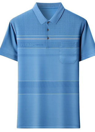 Camiseta tipo polo juvenil con cuello tipo polo y rayas con bolsillo real para hombre