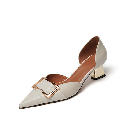 Buy Center Premium Choice-Women's Lizard Pattern Pointed-toe Square Buckle High Heels Beige