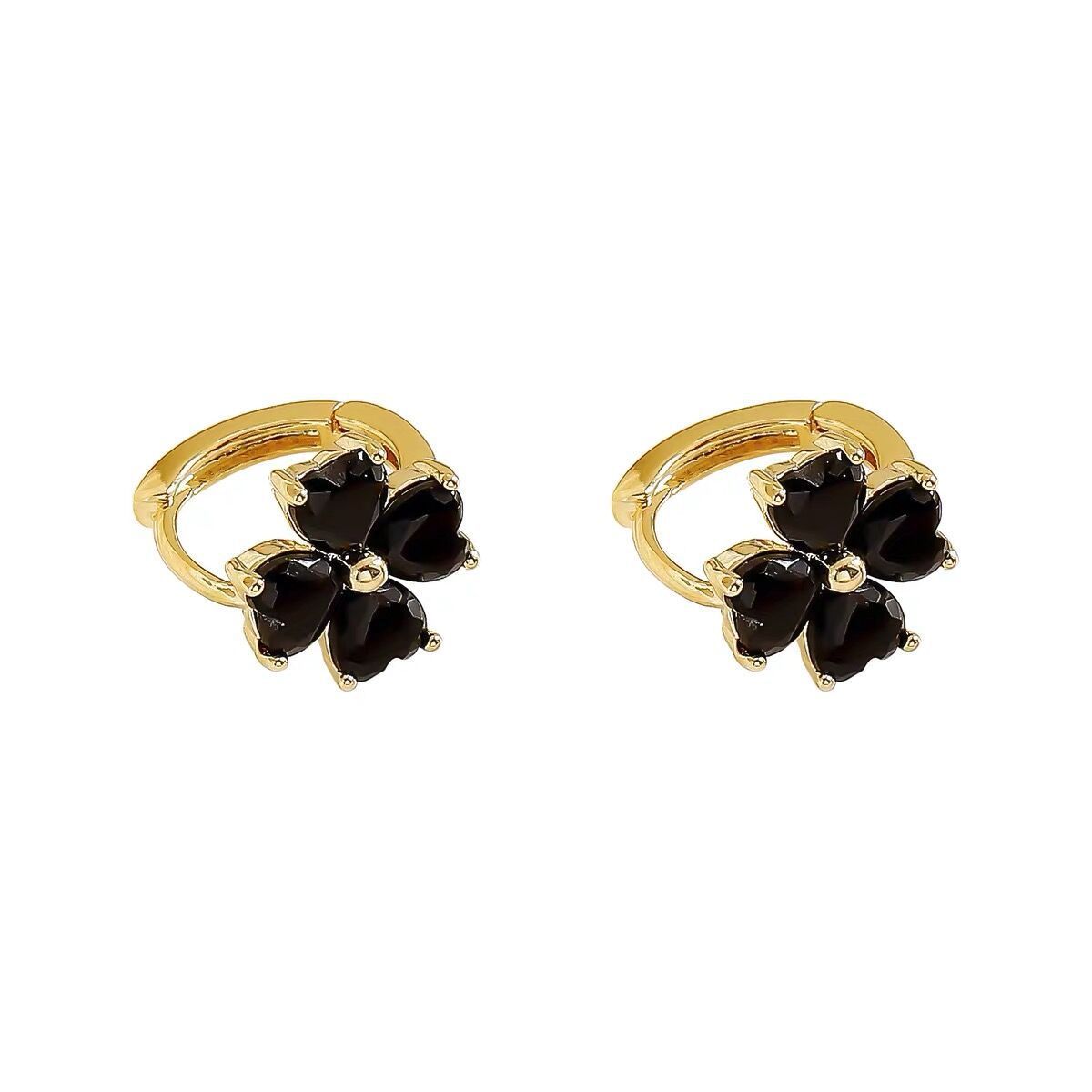 Niche Temperament Black Four-leaf Flower Ear Studs Earrings Female Buy Center