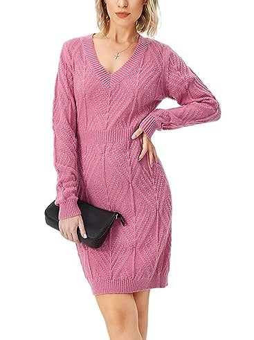 Women's V-neck Twist Knitted Dress Buy Center