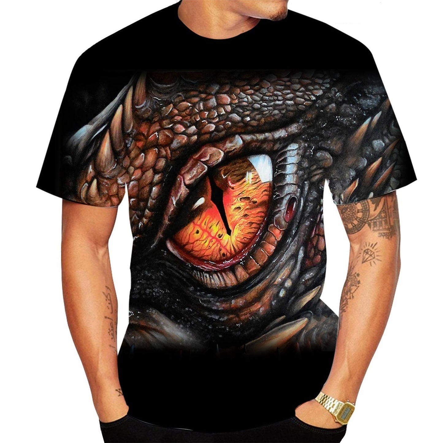 Camiseta casual para hombre con estampado digital 3D de serpiente