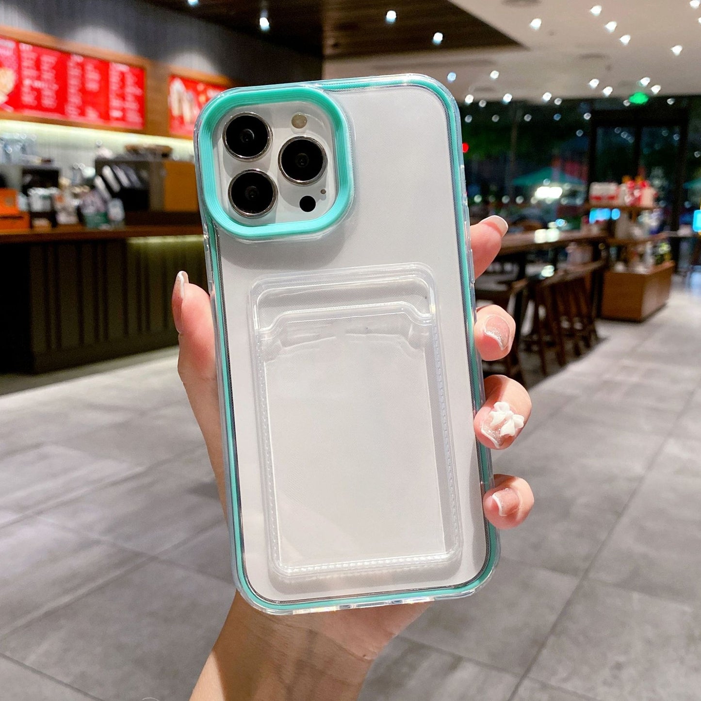 Just Arrived at Buy Center: Simple Solid Color Three-in-one Transparent Card Drop-resistant Phone Case Blue