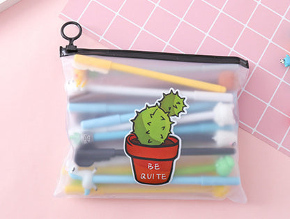 20 Cute Cartoon 0.5 Black Neutral Pens With Pen Case 0.5mm A Cactus Boys Style