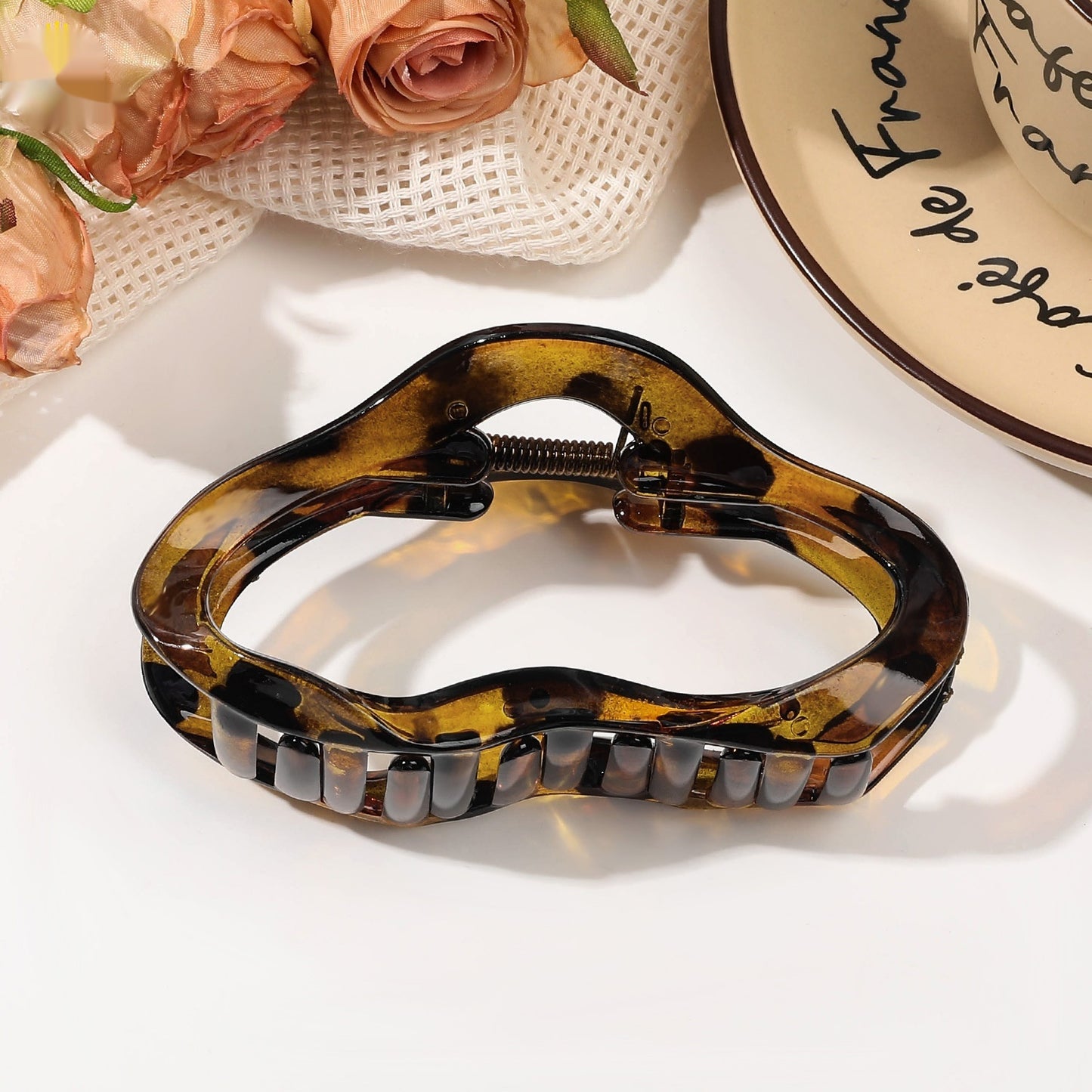 Buy Center Handpicked- Fashion Lady Amber Barrettes Large 11.5cmClouds Black Spot Yellow Plastic