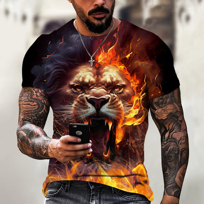 Camiseta de verano para hombre con estampado 3D de animales y bestias, león