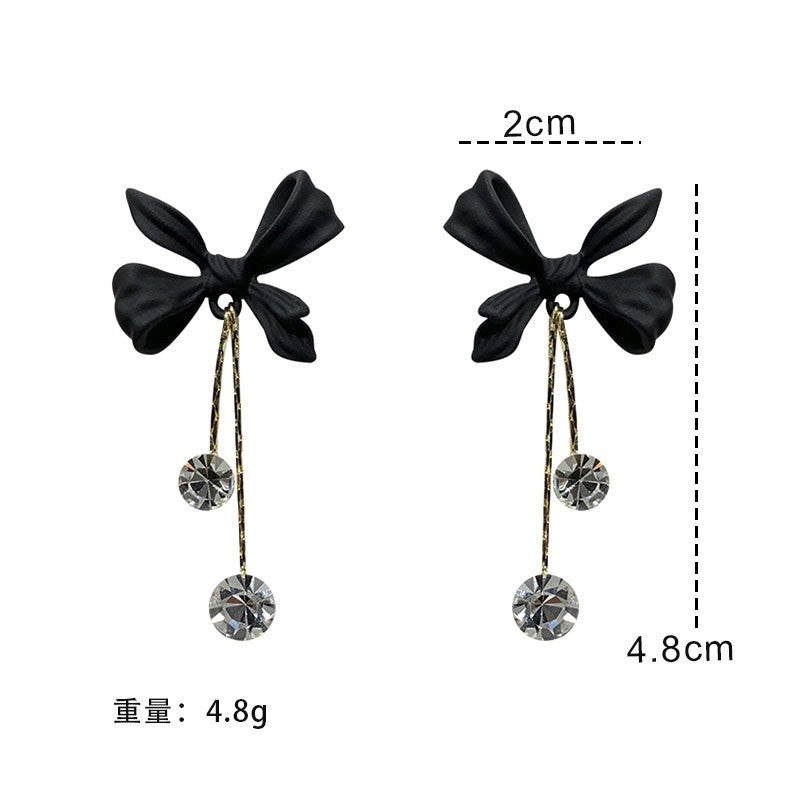 Buy Center Handpicked- Black Bow Zircon Tassel Earrings Versatile Temperament Socialite Earrings High-end Design Earrings